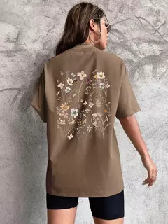 Lindos clusters de flores femininos estampa camisetas de algodão, tops casuais respiráveis macios de manga curta, roupas de rua soltas e confortáveis