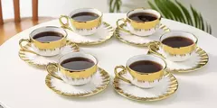 Xícara De Café De Porcelana E Pires Conjunto Com Guarnição De Ouro, Copos De Cerâmica Com Pires, Copos De Espresso, 2.5 oz, 6 Conjuntos