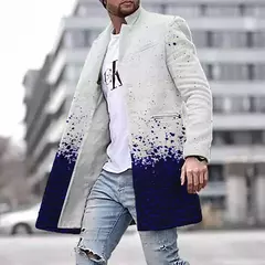 Outono inverno retro impressão de lã casaco masculino casual único breasted lapela manga longa casaco moda masculina bolso solto meados longo jaqueta - comprar online