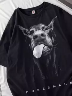 Imagem do Camiseta de algodão doberman estampada feminina, tops de manga curta com o pescoço, camiseta solta macia, roupas femininas casuais, moda rua, verão