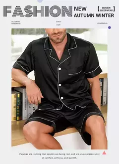 Imagem do Conjunto de pijamas de manga curta masculino, camisa e shorts de botão, pijamas, bolsos, roupa de verão