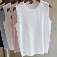 Imagem do Zjaiss-colete de malha com colar redondo para as mulheres, camisa sem mangas, casual, fino, nova moda, verão, 2019