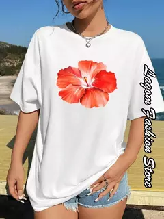 Camiseta de algodão estampa cereja feminina, tops com gola O, camiseta gráfica floral, manga curta, roupa feminina, streetwear casual, moda verão