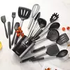 Conjunto De Utensílios De Cozinha De Silicone Preto, Panelas Antiaderentes, Punho De Aço Inoxidável, Espátula, Batedores De Ovo, Acessórios De Utensílios De Cozinha, 15Pcs