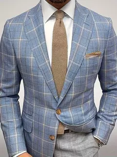 Blazer xadrez azul clássico masculino, lapela de entalhe, 2 botões, slim fit, roupa de escritório e diária, casual, vintage, outono, inverno