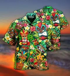 Camisas Tiki de mangas curtas masculinas, estampa 3D, tendência legal da moda, tops havaianos para festas na praia, tops soltos e respiráveis, 2024 na internet