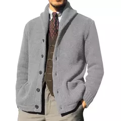 Imagem do Homens casaco de malha lapela manga comprida bolsos engrossados cardigan camisola masculina outono botões sólidos placket casaco de malha para o trabalho