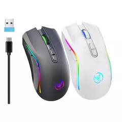 HXSJ-T69 Mouse mecânico sem fio para jogos, 2.4G, RGB, ergonômico, 7 botões programáveis, 4800DPI, Office Gamer - loja online