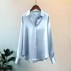 Imagem do Camisa de botão manga longa feminina, blusa de senhora do escritório, blusa casual doce, estilo coreano, moda verão, outono, inverno