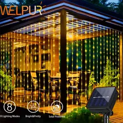 Outdoor Solar Curtain String Light, Waterfall Garland, Fairy Lights, Jardim, Halloween, Decoração de Natal, Iluminação do feriado, 300LEDs