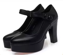 Bombas plataforma de salto bloco para mulheres, salto alto com fivela, sapatos femininos, elegantes sapatos pretos de escritório, primavera, outono, 2023 - comprar online