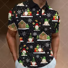 3D Natal Imprimir Polo T-shirts para homens, camisas soltas de grandes dimensões, Street Designer, mangas curtas, roupas simples, alta qualidade