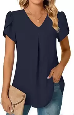 Blusa sexy com plissado e v pescoço para as mulheres, camisa de manga curta, cor sólida, solto, roupas de trabalho, verão, sze-st23015 - loja online