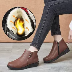 Imagem do Botas de sola macia para mulheres, sapatos de couro, pelúcia de algodão, meio-leaged, idosos, mãe, inverno, venda quente