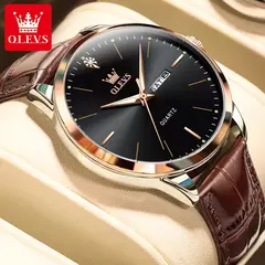 OLEVS-Relógio Quartz de Couro Masculino, Marca do Negócio, Tendência, Semana, Calendário, Luminoso, Impermeável, Moda, Original, Mostrador de 43mm - loja online