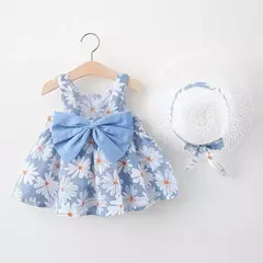 Bebê recém-nascido Cotton Beach Suspender Dress e Sun Hat Princess Dress, Toddler Girl Clothes, Verão, 2 pcs na internet