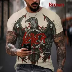 Rock de heavy metal masculino Slayer camiseta de hip hop impressa em 3D, roupas casuais, gola redonda, estilo legal, cosplay de manga curta - loja online