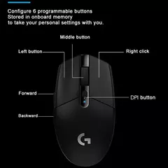 Imagem do Logitech-g304 mouse gamer sem fio, sensor hero 12k, 12000dpi, 6 botões programáveis, compatível com pc e macos