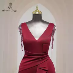 Vestido sexy de fenda lateral para mulheres, Vestido longo de baile, Ombro macio de cetim, Vestidos de noite, Vestido Maxi - comprar online