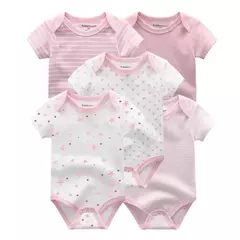 Kiddiezoom-bodysuits de manga curta para recém-nascidos, 100% algodão, macios, elegantes para bebê, 4 estações, 5 pçs/lote - loja online