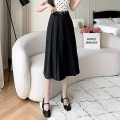 Saia plissada midi de cintura alta feminina, terno casual linha A, elegante saia de guarda-chuva vintage, moda feminina, primavera, verão, nova na internet