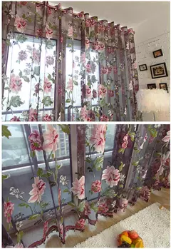 Tule Floral em Cortinas Puras, Tratamento Janela, Painel Persianas, Sala de estar, Quarto, Cozinha, Sombra, Roxo, Peônia na internet