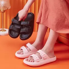 Moda fivela de plataforma grossa chinelos mulher em casa sola macia eva nuvem slides sandálias verão 2023 não deslizamento praia flip flops na internet