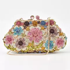 Imagem do Bolsa de casamento nupcial cristal bling para mulheres, forma de flor, bolsa diamante, bolsas de luxo, moda bolsa de baile, nova