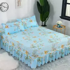 Conjunto de Colcha de Algodão com Bordado, Saia de Cama, Fronhas, Capa de Folha, Rei, Rainha, Duplo, 1.5 m, 1.8 m, 2m, 3 Peças por Conjunto - loja online