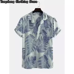 Camisa casual de seda gelo estampada manga curta masculina, site independente, roupas de férias havaianas, venda quente - comprar online