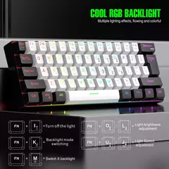 RGB Backlight Wired Mini Teclado Gaming, Ultra Compacto, Impermeável, Pequeno Compacto, 61 Teclas, Fit para PC, Mac Gamers, 60% - loja online