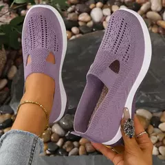 Sapatos mistos de tricô elástico para mulheres, mocassins de plataforma respirável de malha externa, sapatilhas leves resistentes ao desgaste, verão na internet