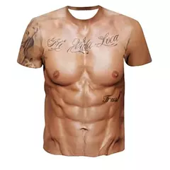 Camiseta masculina estampada em 3D, manga curta, roupa de rua, respirável, top grande com o pescoço, padrão muscular divertido, verão, nova - Wolf Magazine