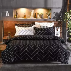 Conjunto de cama reversível Consolador, Preto e Branco Quilt Geométrica Capa com 2 Pillow Shams, Rainha e Rei Capa de Edredão, 3 PCs - loja online