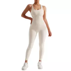 Macacão feminino roupa de uma peça sem mangas o-pescoço bodysuit macacão casual streetwear roupas femininas esportivas - comprar online