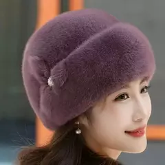 Imagem do Chapéu de pele quente feminino, moda inverno, cabelo inteiro de vison, boina, maré, Kanye, Gorras Cap, mãe