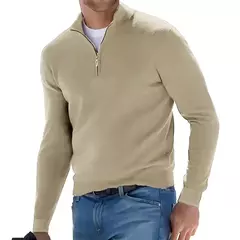 Outono moletom masculino quente pulôver cor sólida meio zíper camisola casual fino com decote em v manga longa moletom masculino inverno topo