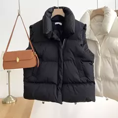 Jaqueta casual grossa solta feminina, casaco com gola simulada, zíper para cima, colete quente sólido, jaqueta puffer, outono, inverno, 2023 - loja online