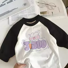 T-shirt de manga comprida para menino e menina, top de algodão puro, design cartoon, novo outono e inverno - comprar online