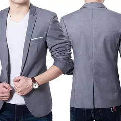 Fato de blazer fino masculino, manga comprida, bolsos, um botão, lapela, casual, festa formal, masculino, outono, parte superior - Wolf Magazine