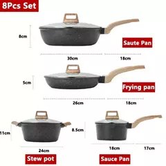 Granito antiaderente Cozinhar Conjuntos com Frigideiras, Pan Stock Pot, Molho Pan, Panelas De Cozinha, Antiaderente, 8Pcs - comprar online