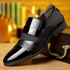 Sapatos masculinos de couro de dedo apontado preto, sapatos Oxford formais, festa, escritório, negócios, casual, vestido na internet