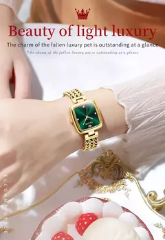 OLEVS Originais Mulheres Relógios De Luxo Elegante Quartz Relógio De Pulso De Aço Inoxidável Gold Square Quartz Watch Set Presente para Menina 9948