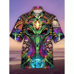 Imagem do Camisas estampadas em 3D papagaio masculinas, camisas havaianas de praia, manga curta, moda casual, lapela de carreira