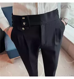 Calça formal de botão de cintura alta estilo britânico masculina, terno casual empresarial, calça de escritório, monocromática, alta qualidade, nova, primavera na internet