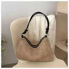 Saco de palha tecido Rattan para senhoras, sacola de grande capacidade, bolsa trançada artesanal, bolsa de ombro, moda - loja online