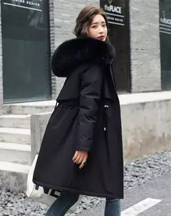 Imagem do Parka longa e acolchoada feminina com forro de lã, jaqueta com capuz, gola de pele, quente, grossa, neve, roupas grandes, inverno