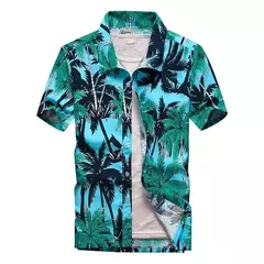 Camisa havaiana de botão manga curta masculina, estampada em coqueiro, camisa Aloha, casual moda praia, plus size, verão, 5XL, 26 cores - loja online