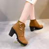 Comemore-Bota casual com cordões para mulheres, salto alto, bombas, plataforma, sapatos femininos, moda, primavera, novo, 42, 2022