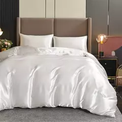 Luxo Satin Duvet Cover Set, conjuntos de cama, seda rica, sedosa, macio, sólido, sem rugas, Sexy Honeymoon, Queen Black Series, 3pcs - loja online